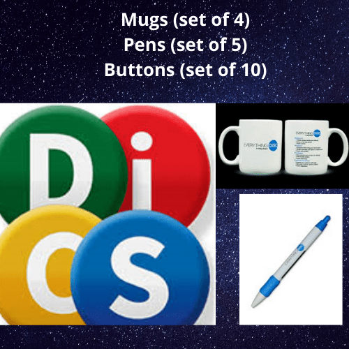 Mugs ($26), Pen ($23.75) Buttons ($6.50)